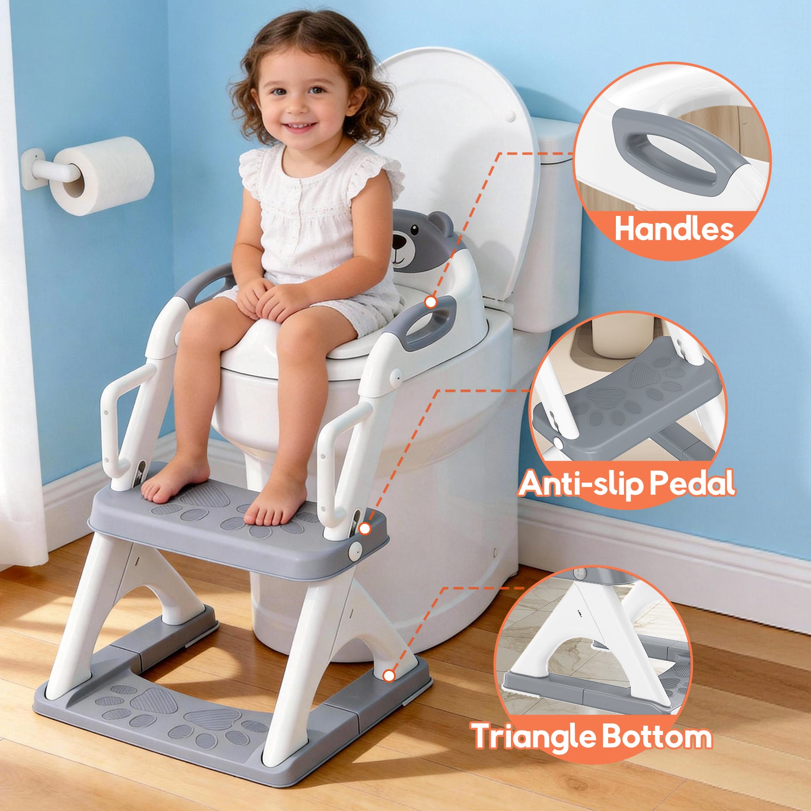 SKYROKU 8899Pro 2in1 Toilettensitz mit Treppe Grau rutschfest
