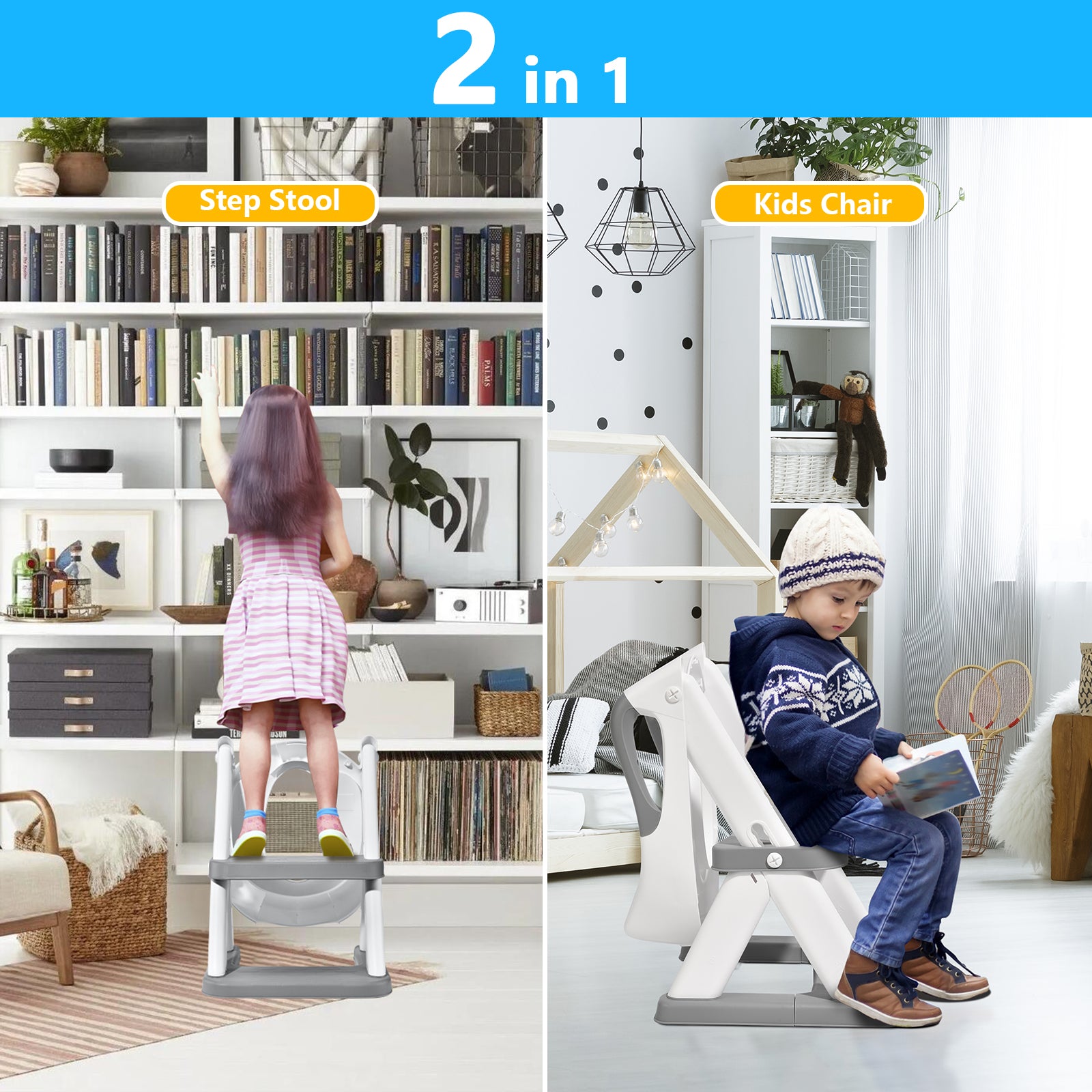 SKYROKU 8868 Toilettensitz mit Treppe Grau klappbar