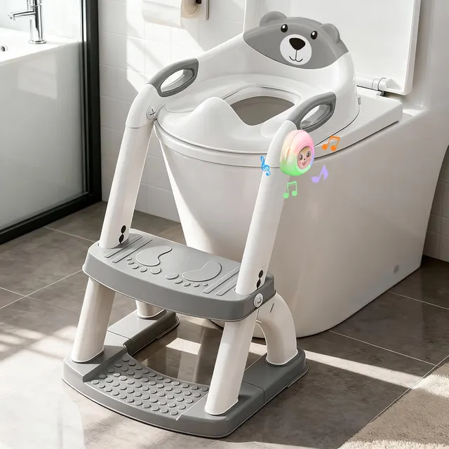 SKYROKU 8898 Toilettensitz mit Treppe grau 2in1 Musik