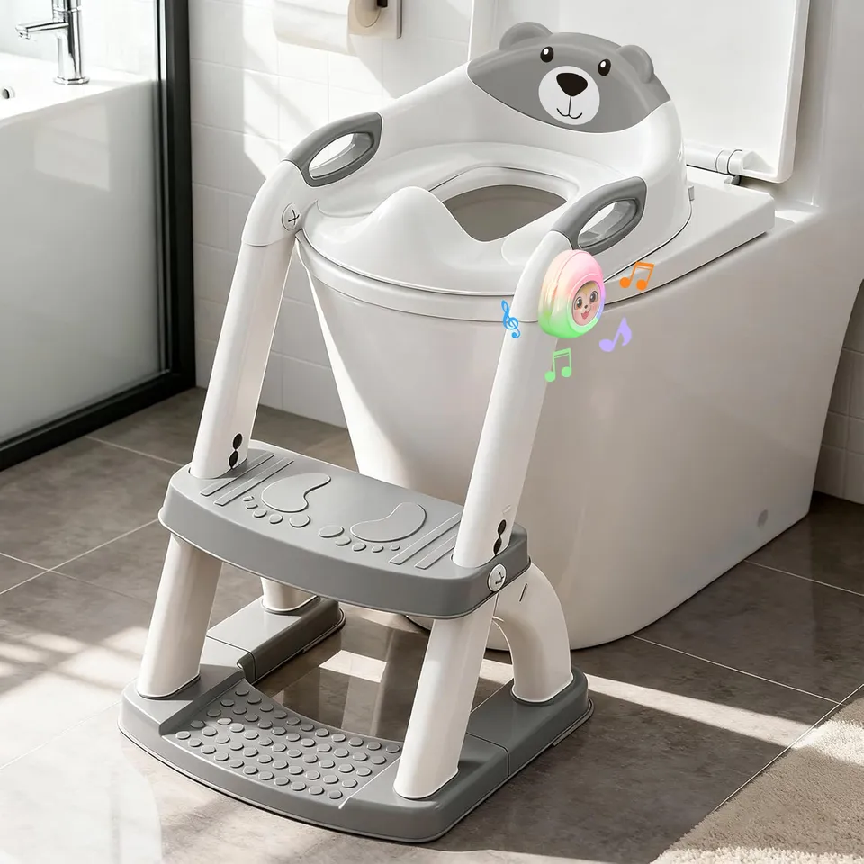 SKYROKU 8898 Toilettensitz mit Treppe grau 2in1 Musik