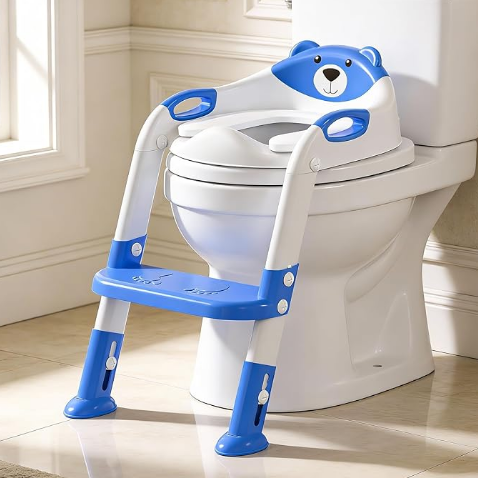 SKYROKU 8838 Toilettensitz mit Treppe Navy rutschfest klappbar