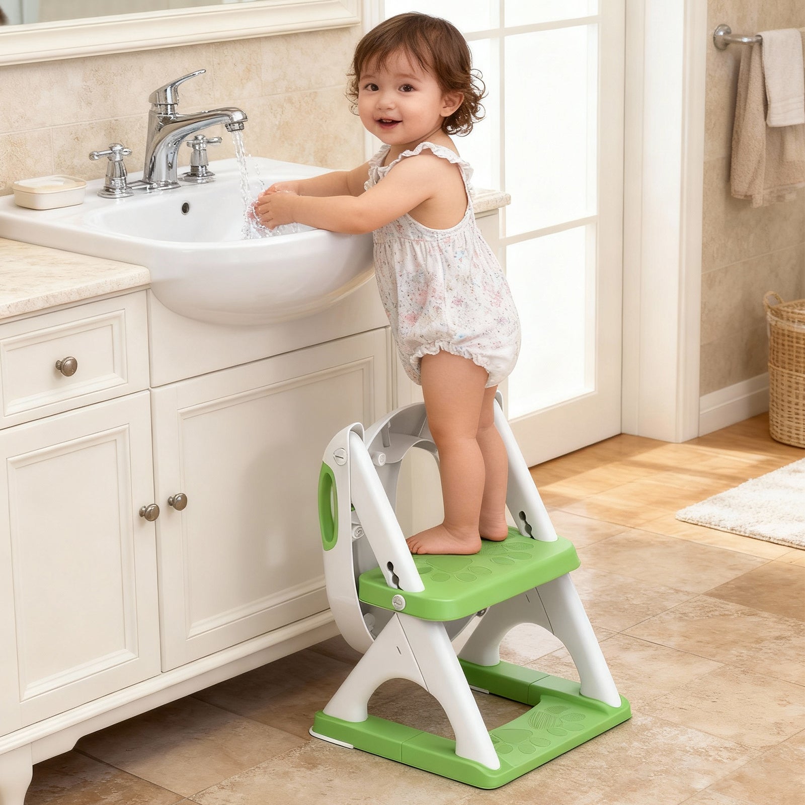 SKYROKU 8899 Toilettensitz mit Treppe grün 2in1