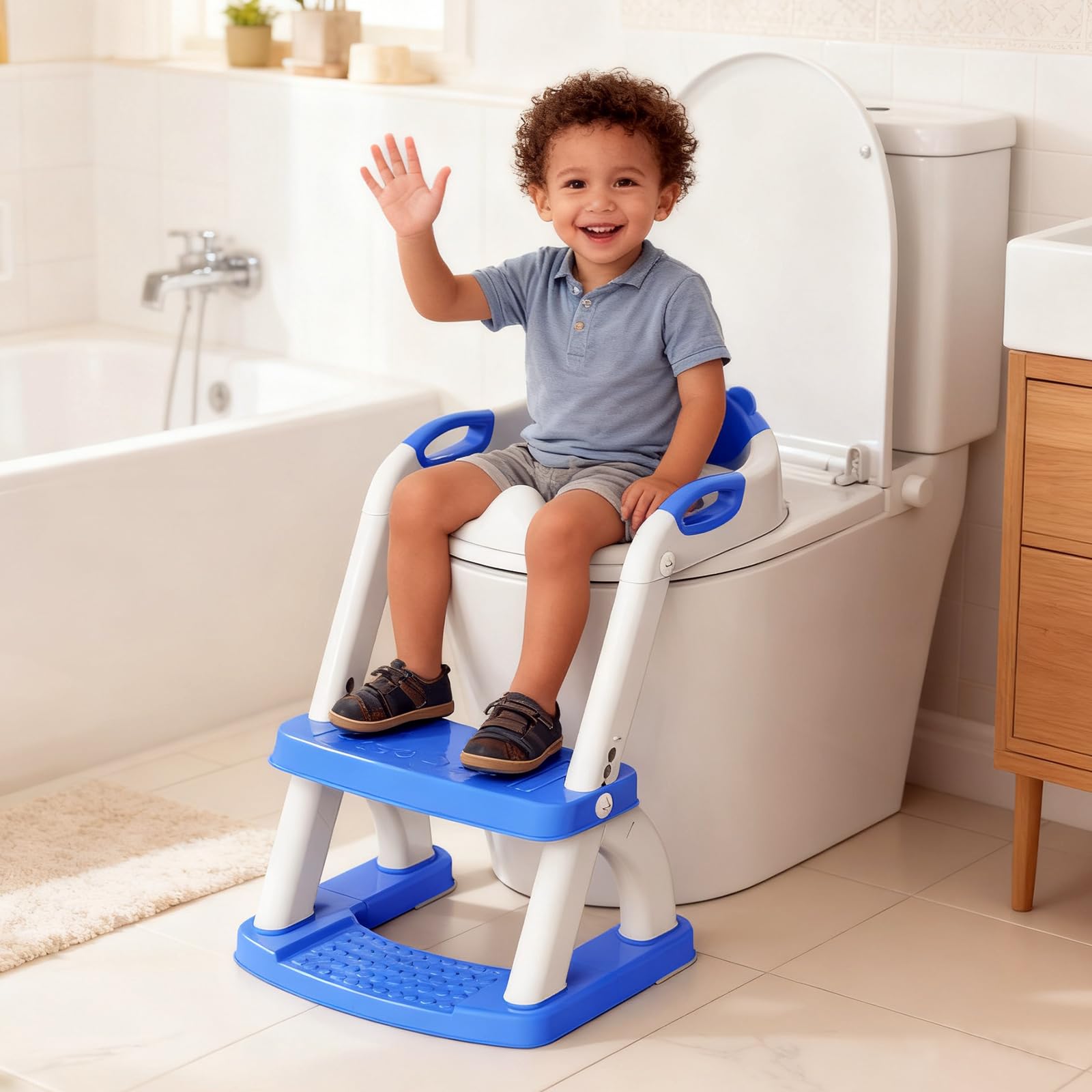 SKYROKU 8898 Toilettensitz mit Treppe saphirblau 2in1