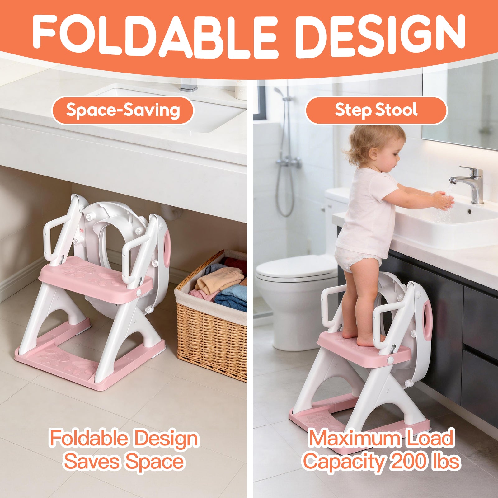 SKYROKU 8899Pro 2in1 Toilettensitz mit Treppe Pink Kunststoff