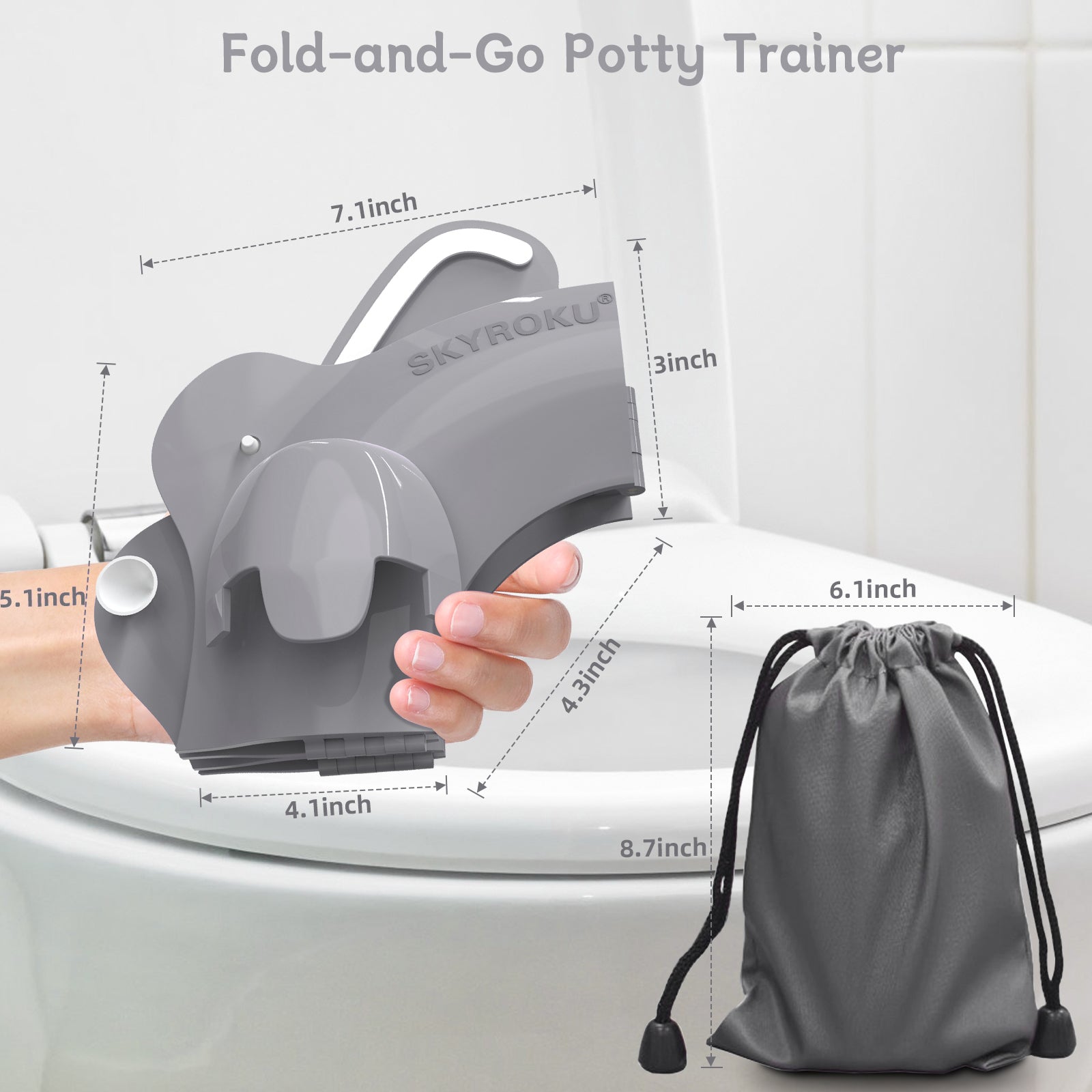SKYROKU Folding Travel Potty Seat Toilettenaufsatz Grau