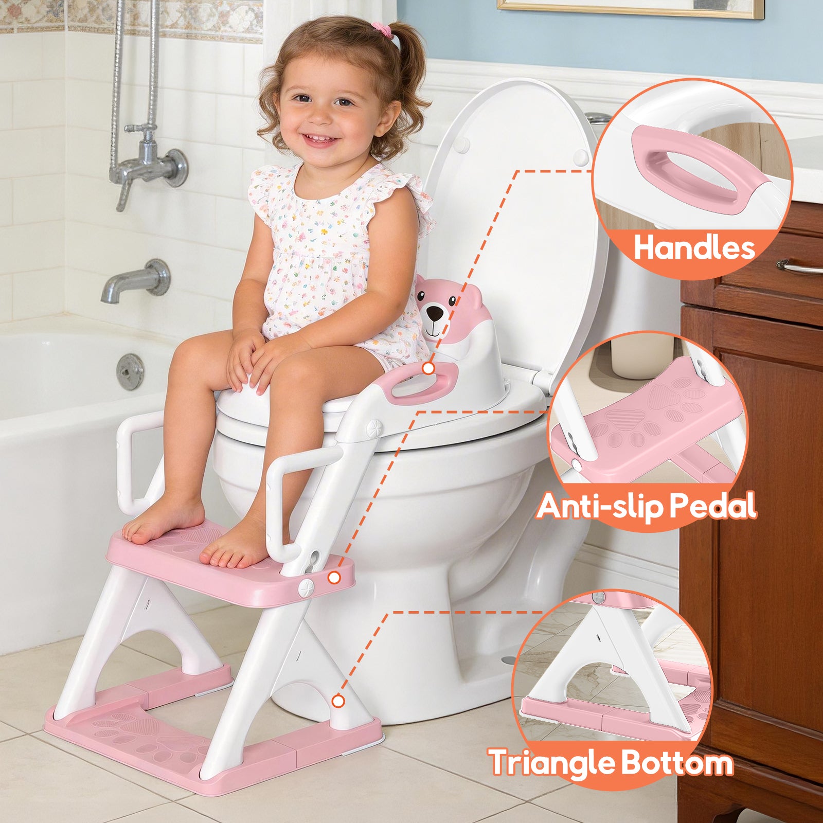 SKYROKU 8899Pro 2in1 Toilettensitz mit Treppe Pink Kunststoff