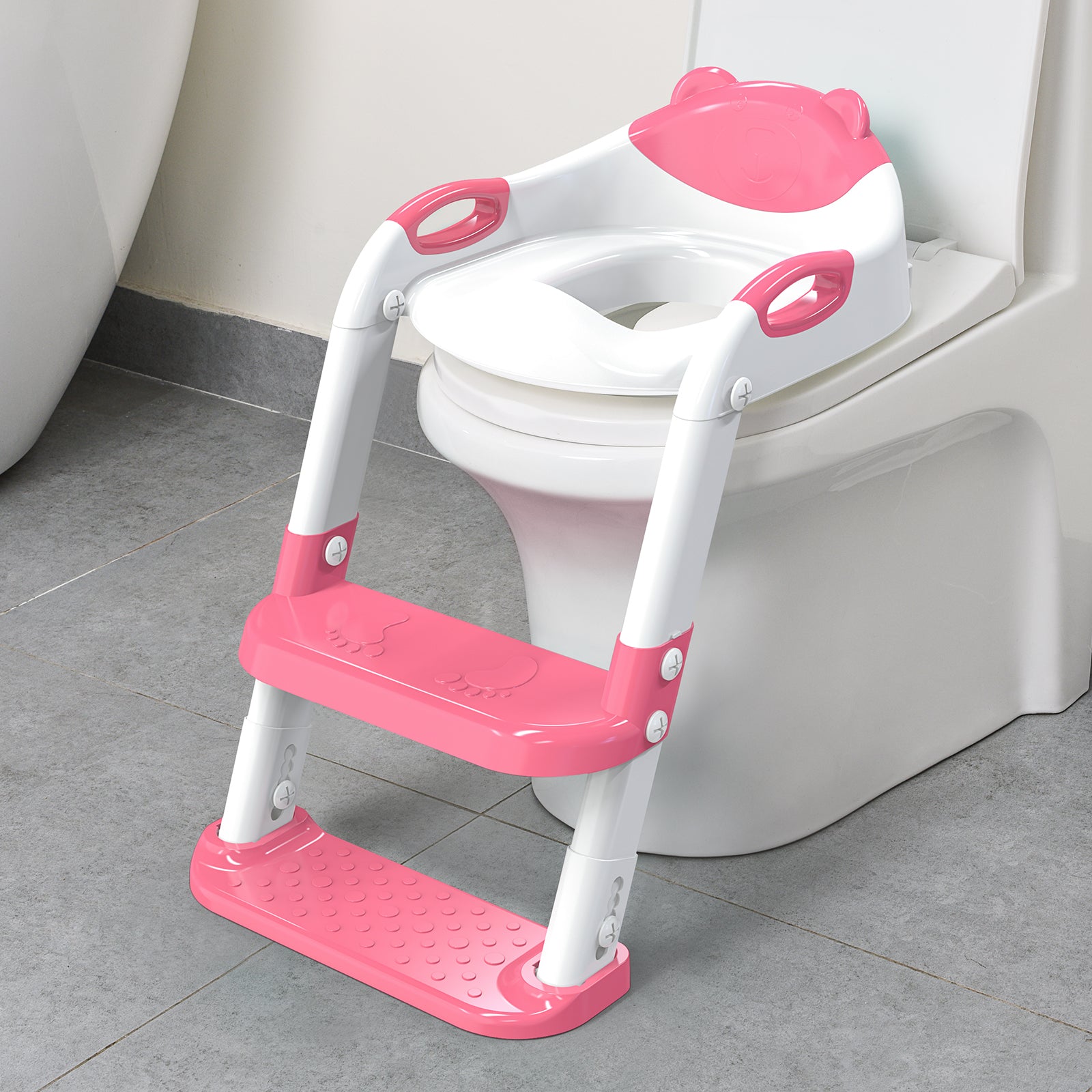 SKYROKU 8839 Toilettensitz mit Treppe Pink Doppelpedal