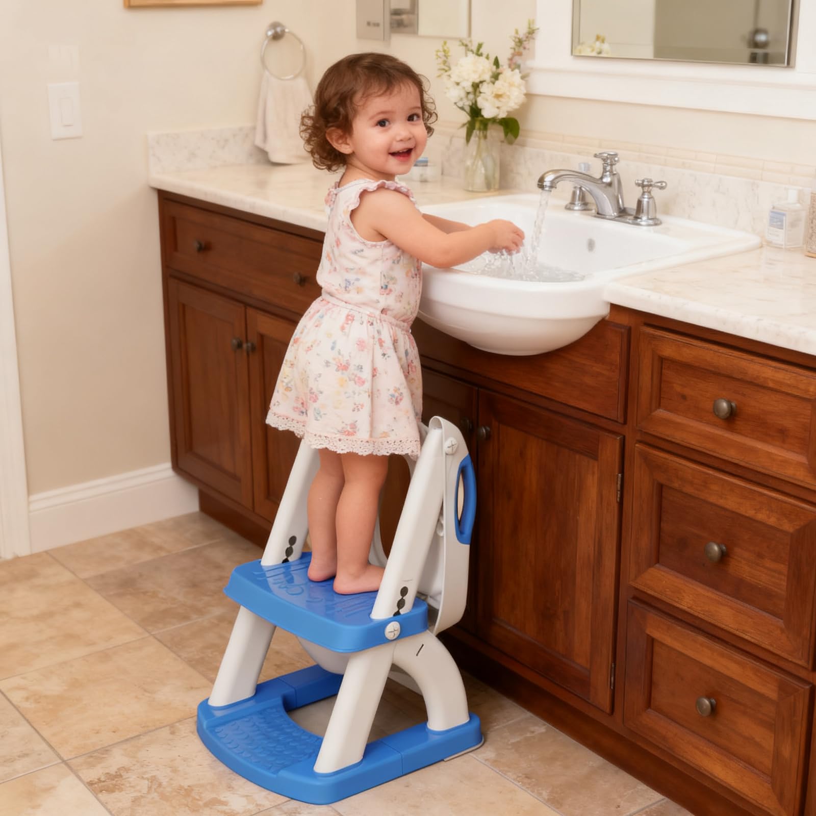 SKYROKU 8898 Toilettensitz mit Treppe saphirblau 2in1