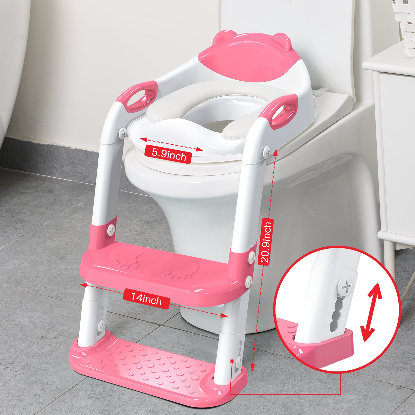 SKYROKU 8839 Toilettensitz mit Treppe Pink Doppelpedal