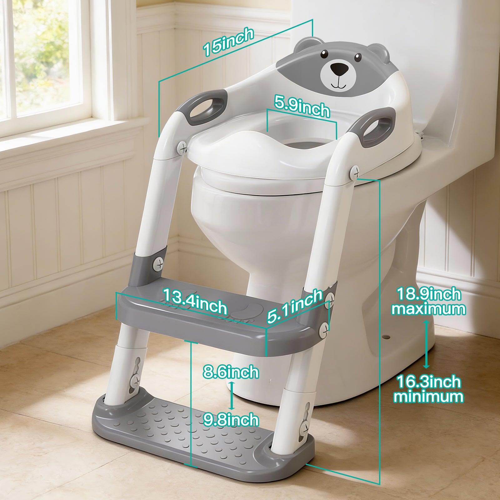 SKYROKU 8839 Toilettensitz mit Treppe Grau Doppelpedal