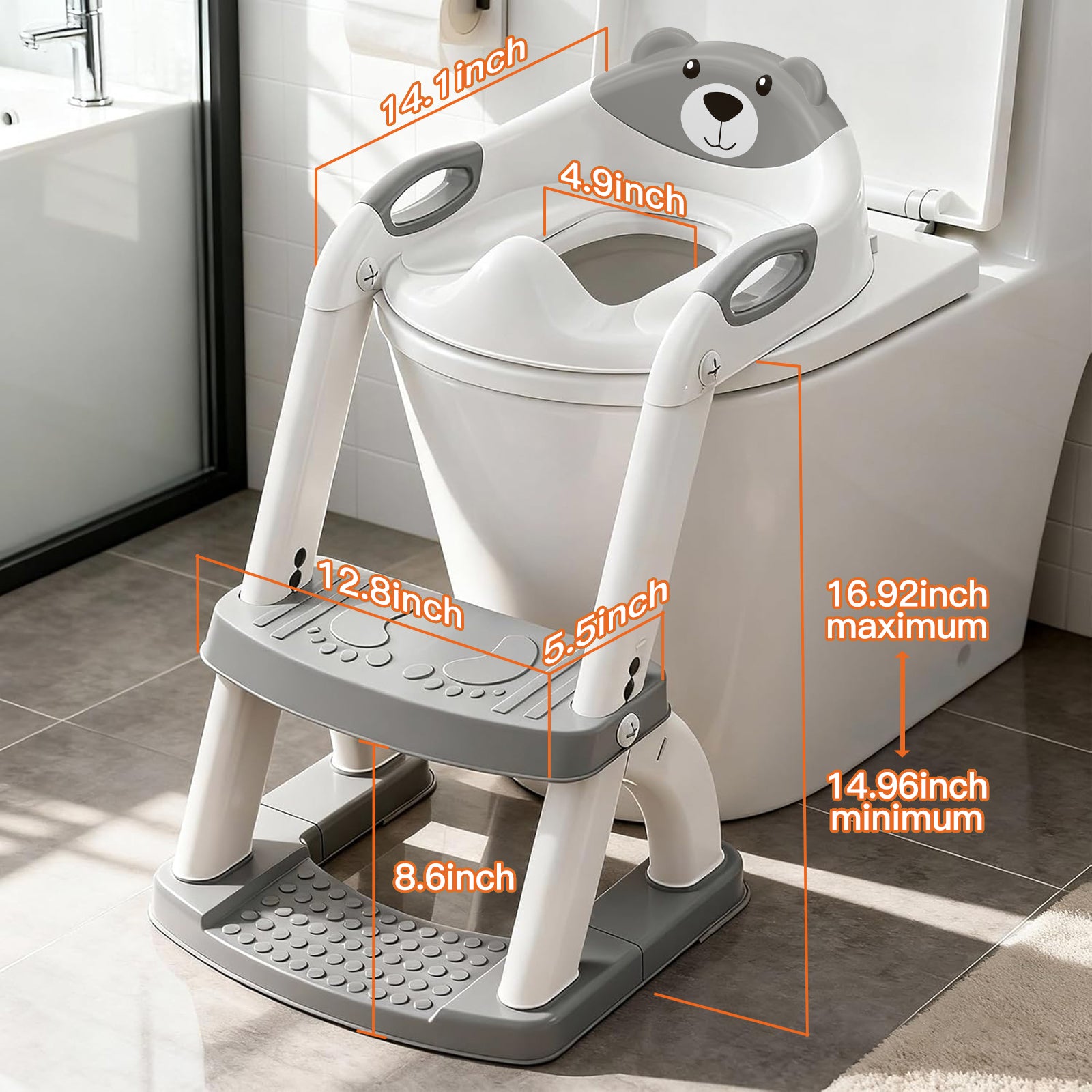 SKYROKU 8898 Toilettensitz mit Treppe grau 2in1 Musik