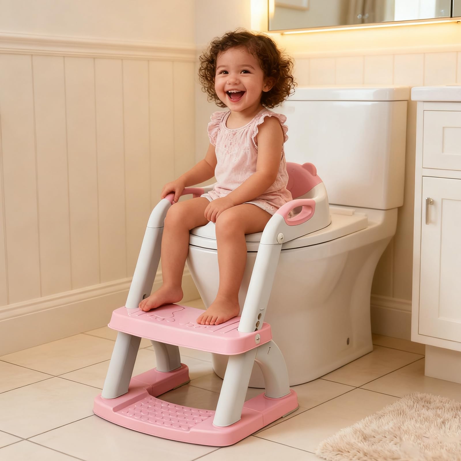 SKYROKU 8898 Toilettensitz mit Treppe Rosa klappbar