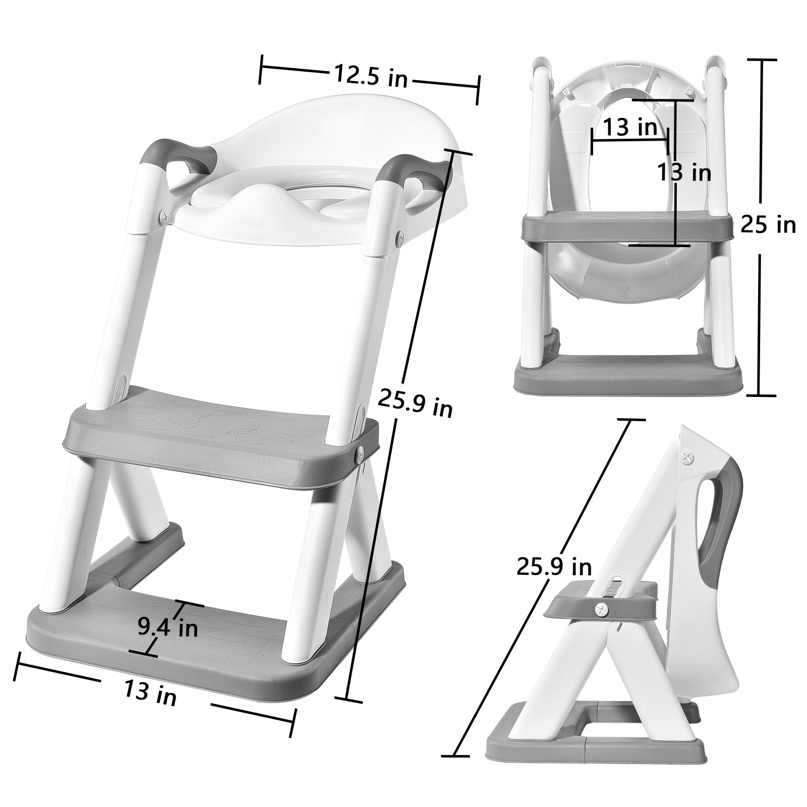 SKYROKU 8868 Toilettensitz mit Treppe Grau klappbar