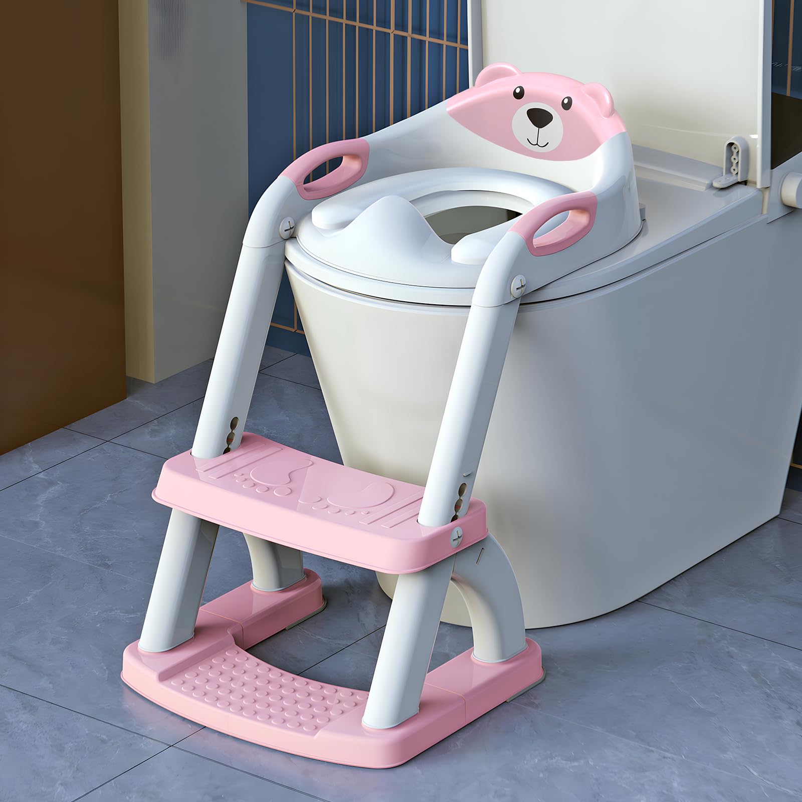 SKYROKU 8898 Toilettensitz mit Treppe Rosa klappbar