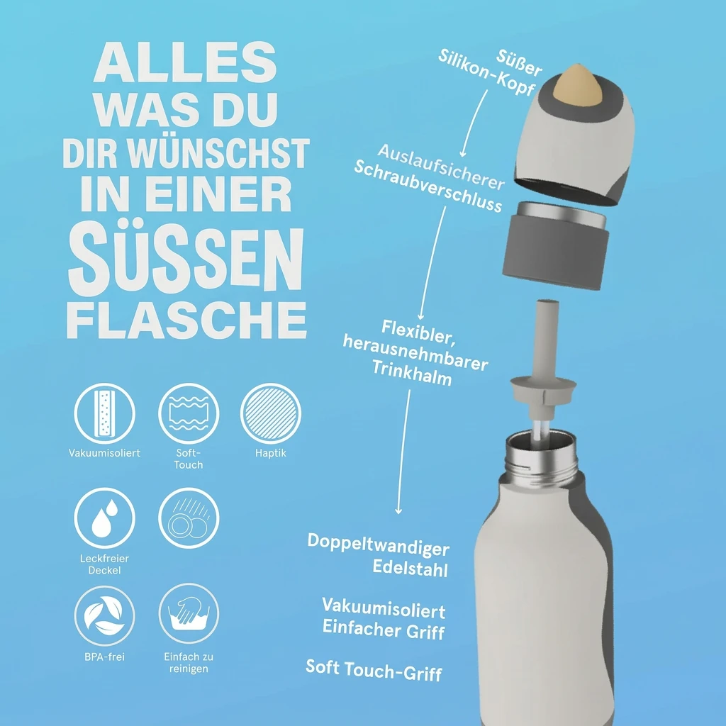Asobu Bestie Bottle Arlo Trinkflasche Pinguin 475 ml Edelstahl