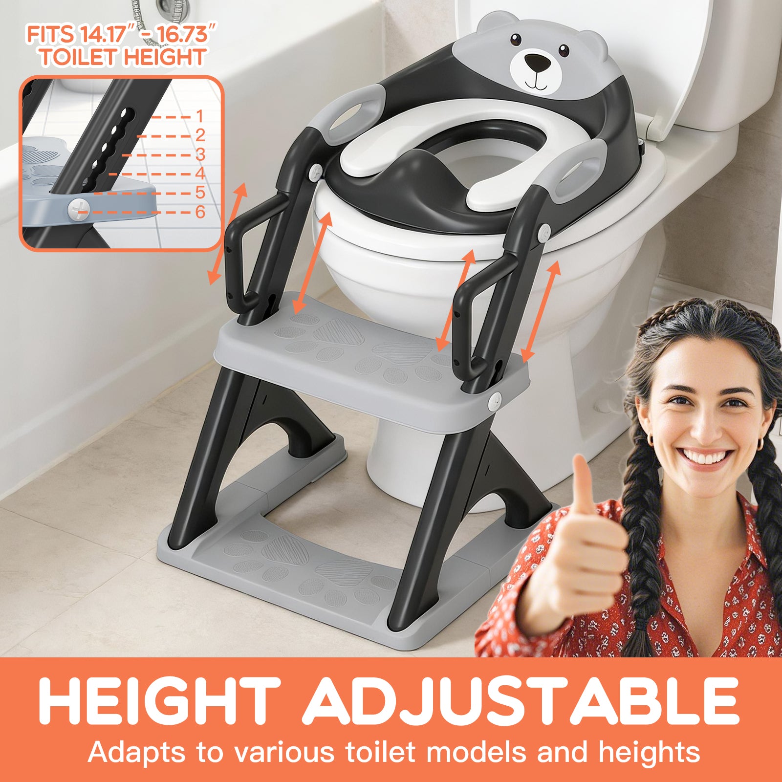 SKYROKU 8899Pro 2in1 Toilettensitz mit Treppe Schwarz rutschfest