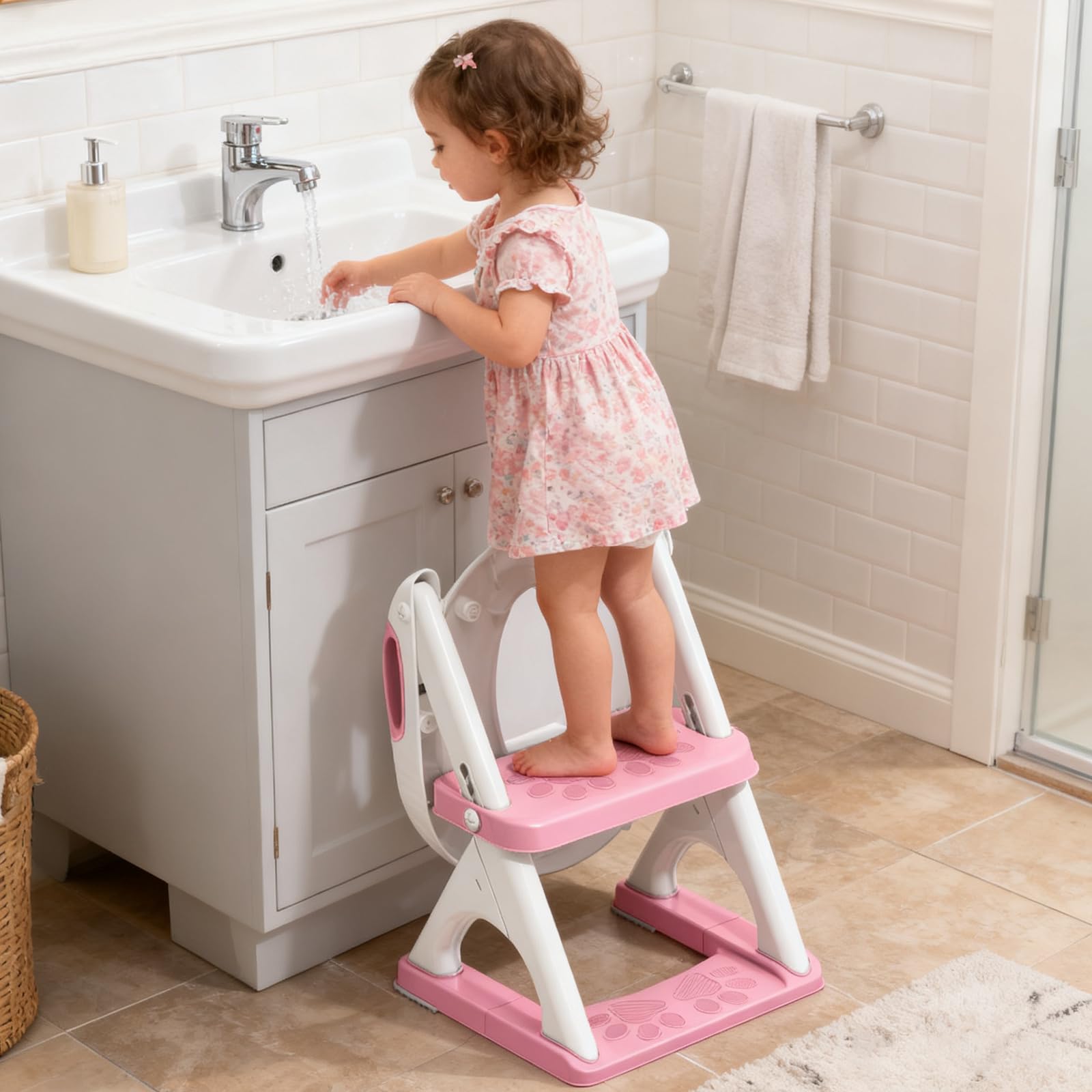 SKYROKU 8899 Toilettensitz mit Treppe rosa 2in1