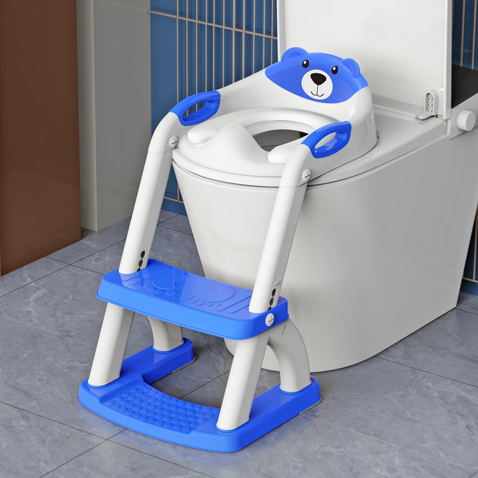 SKYROKU 8898 Toilettensitz mit Treppe saphirblau 2in1