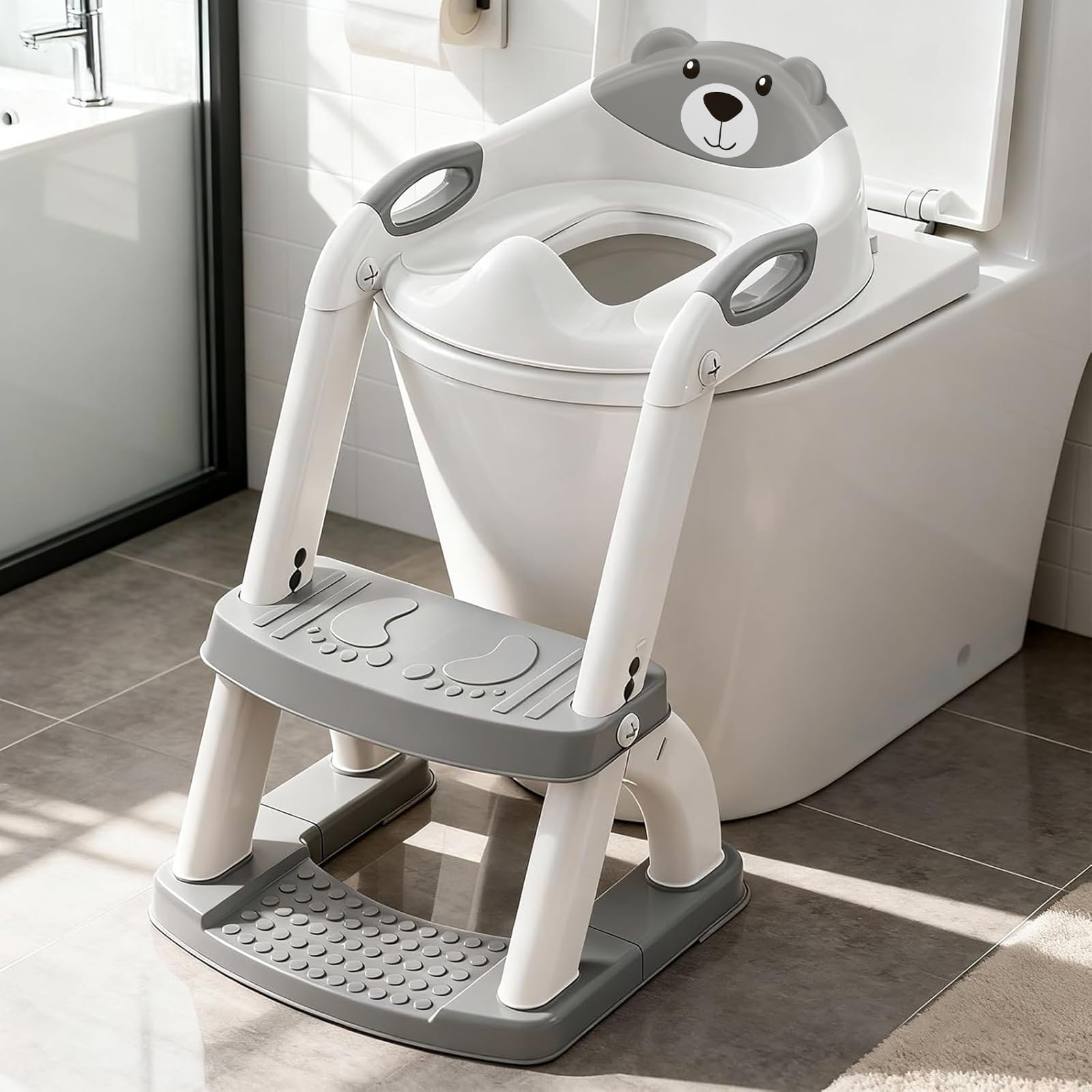 SKYROKU 8898 Toilettensitz mit Treppe Grau faltbar