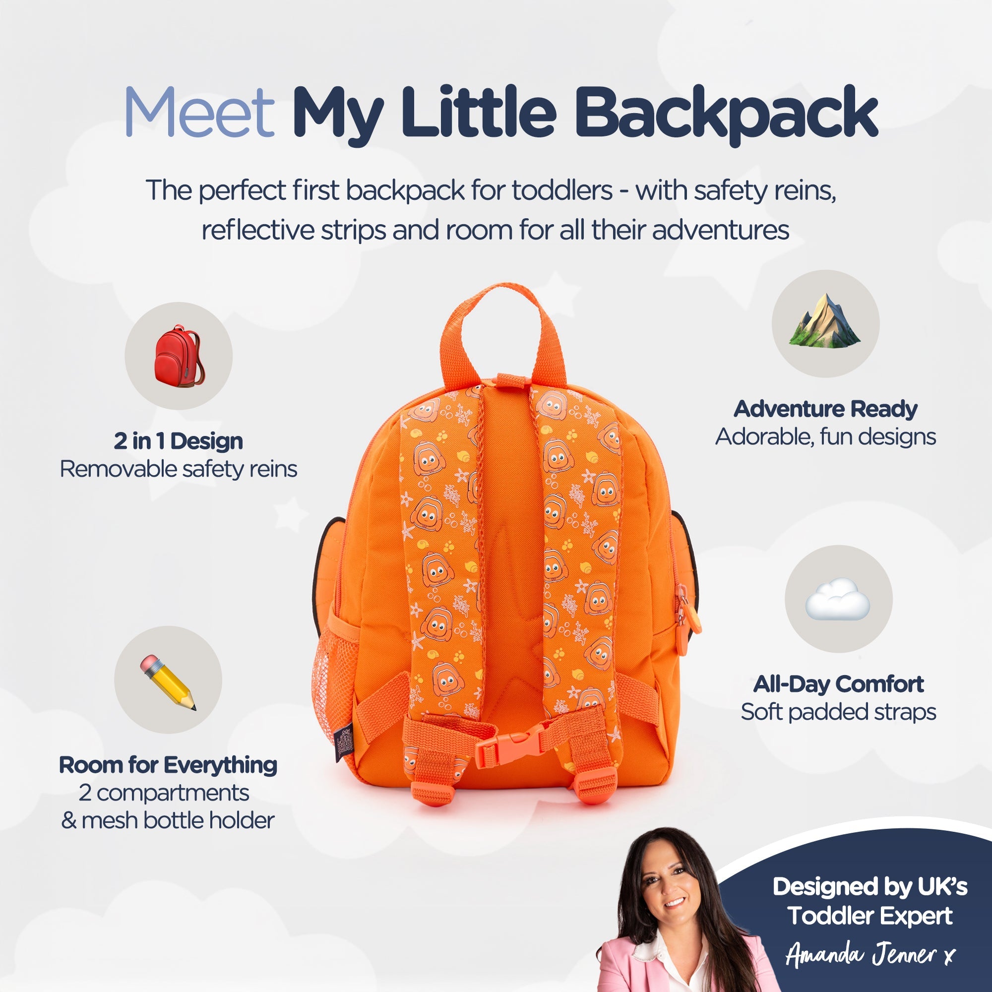 My Carry Potty Clownfish Rucksack mit Sicherheitsleine Reflektor