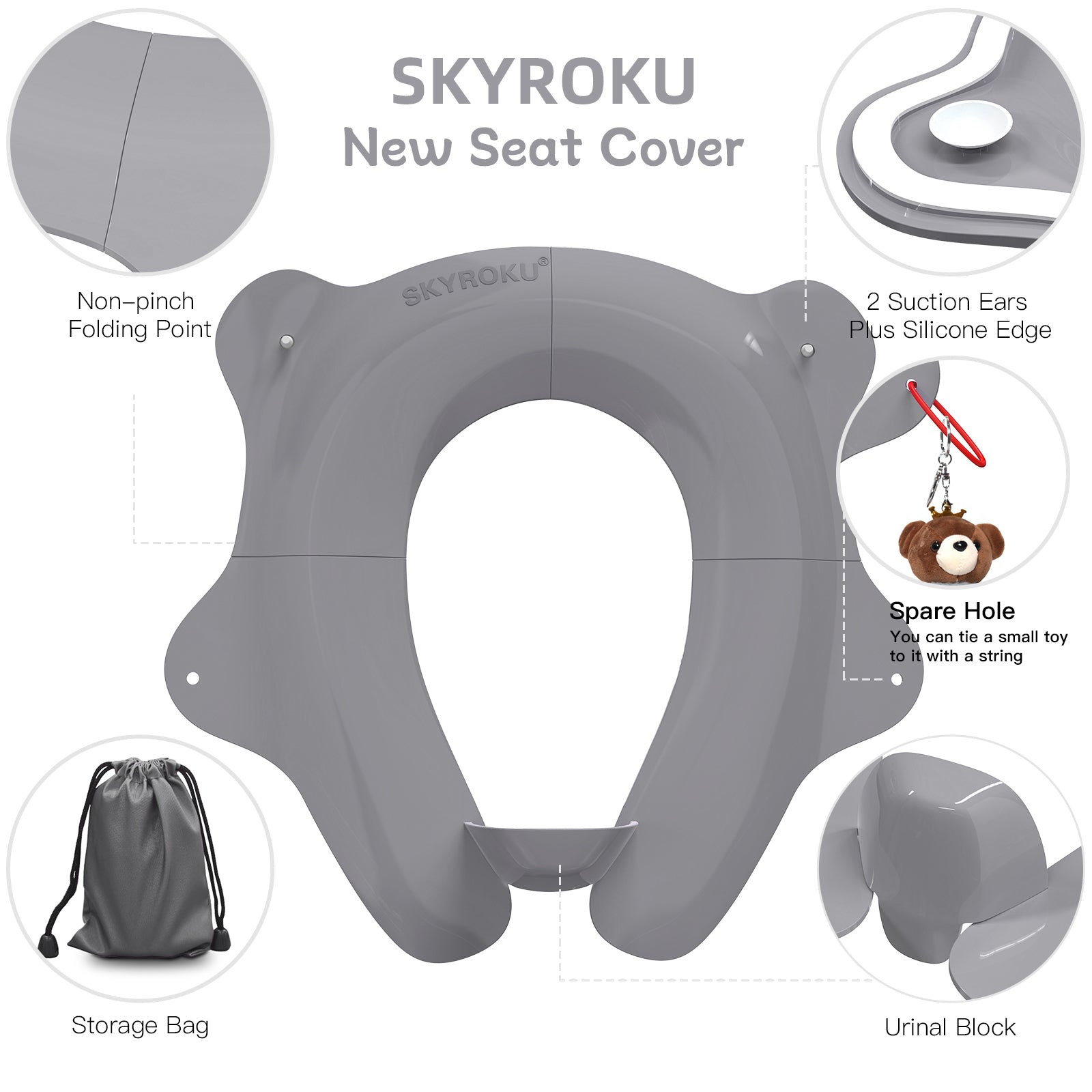 SKYROKU Folding Travel Potty Seat Toilettenaufsatz Grau