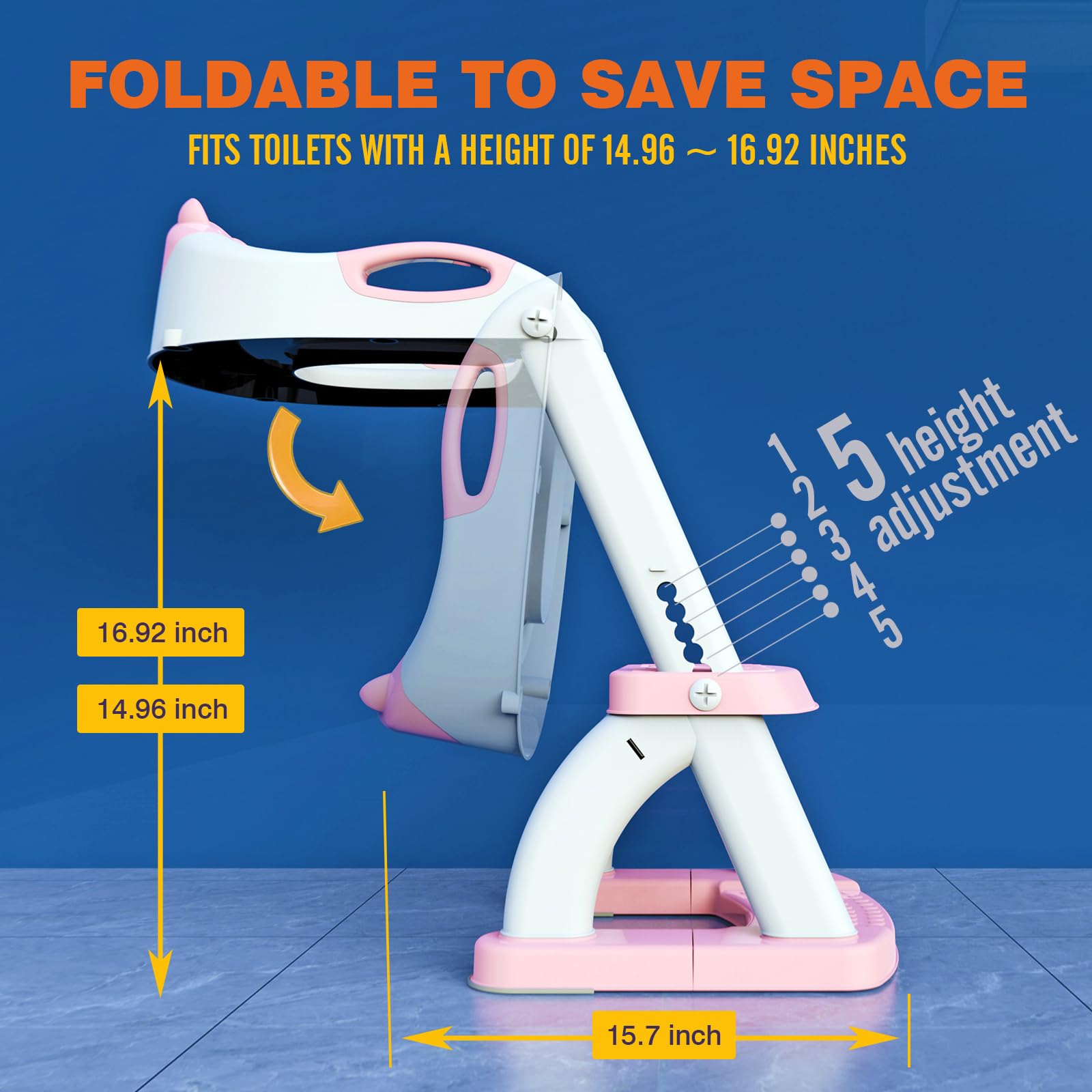 SKYROKU 8898 Toilettensitz mit Treppe Rosa klappbar