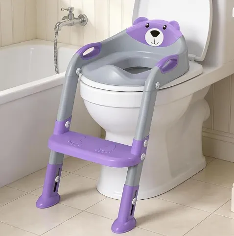 SKYROKU 8838 Toilettensitz mit Treppe Grau-Lila rutschfest