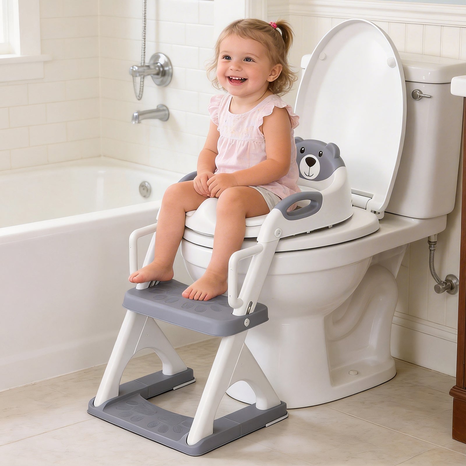 SKYROKU 8899Pro 2in1 Toilettensitz mit Treppe Grau rutschfest