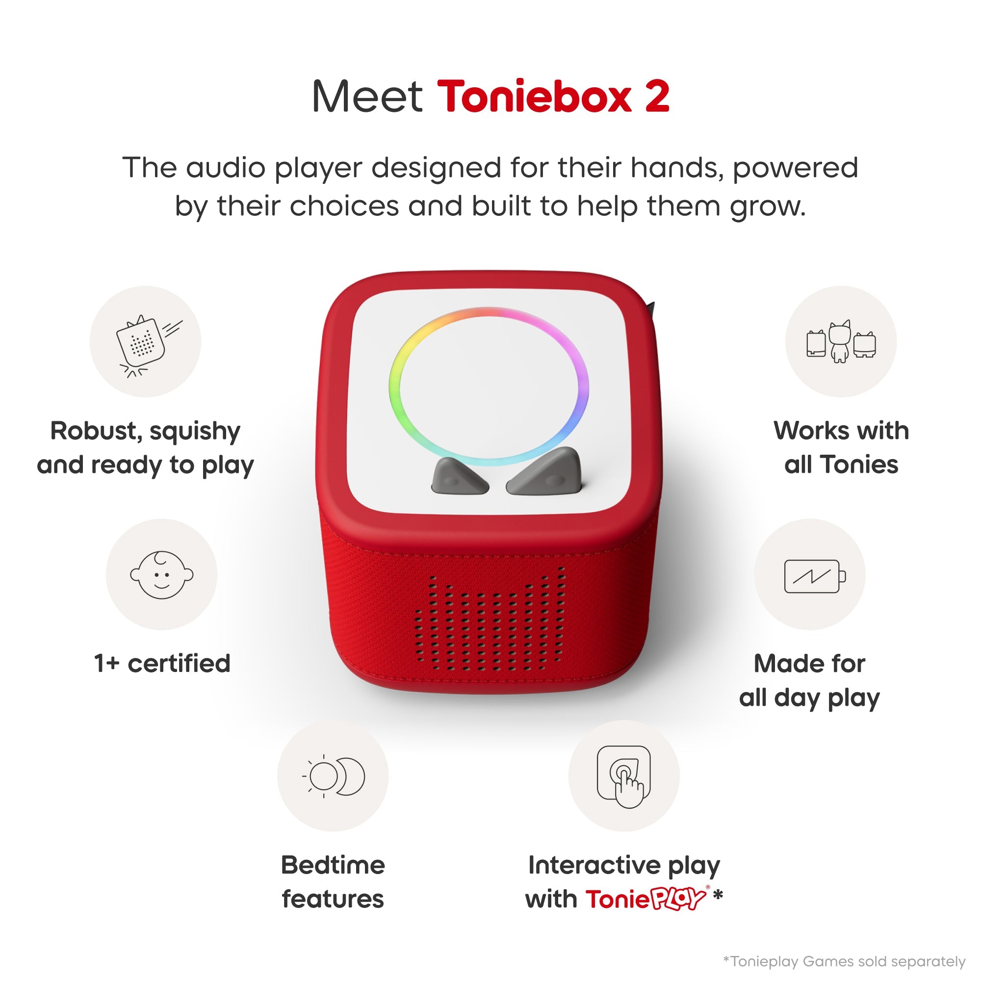 tonies Toniebox 2 Starter Set Hörbox Rot bildschirmfrei