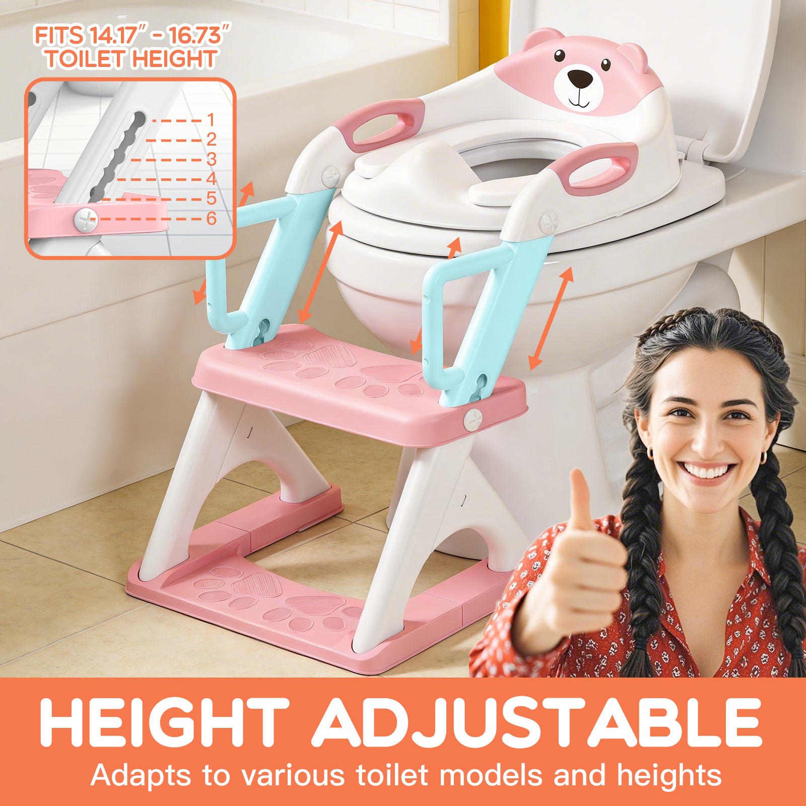 SKYROKU 8899Pro 2in1 Toilettensitz mit Treppe Pink Kunststoff