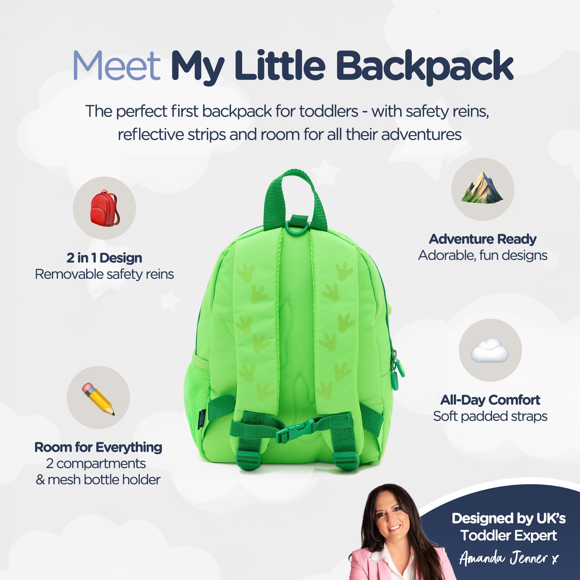 My Carry Potty Travel Rucksack Dinosaurier mit Sicherheitsleine