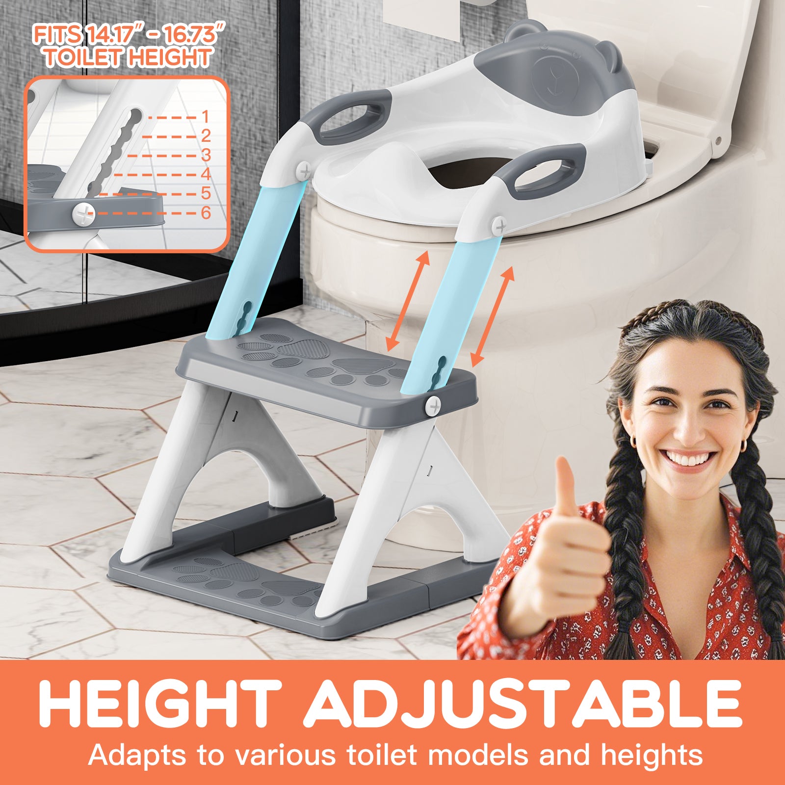SKYROKU 8899 Toilettensitz Grau rutschfest Spritzschutz