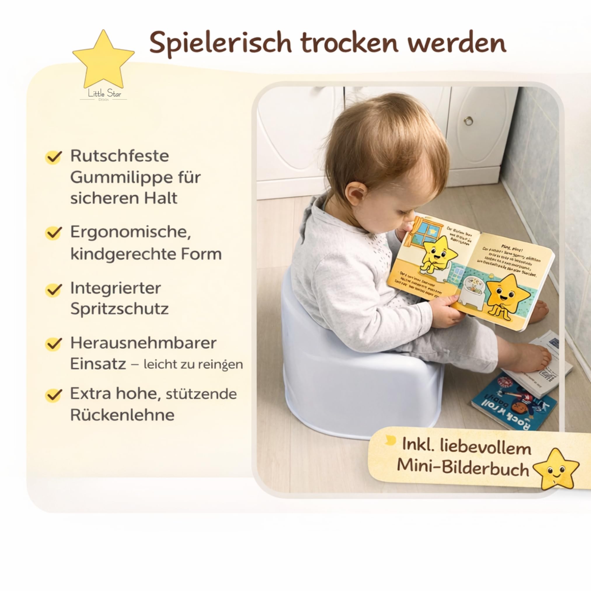 Little Star Topfstuhl mit Bilderbuch und Spritzschutz