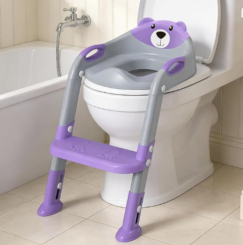 SKYROKU 8838 Toilettensitz mit Treppe Grau-Lila rutschfest