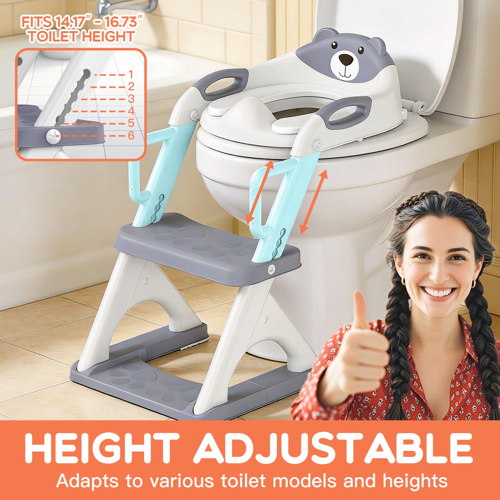 SKYROKU 8899Pro 2in1 Toilettensitz mit Treppe Grau rutschfest
