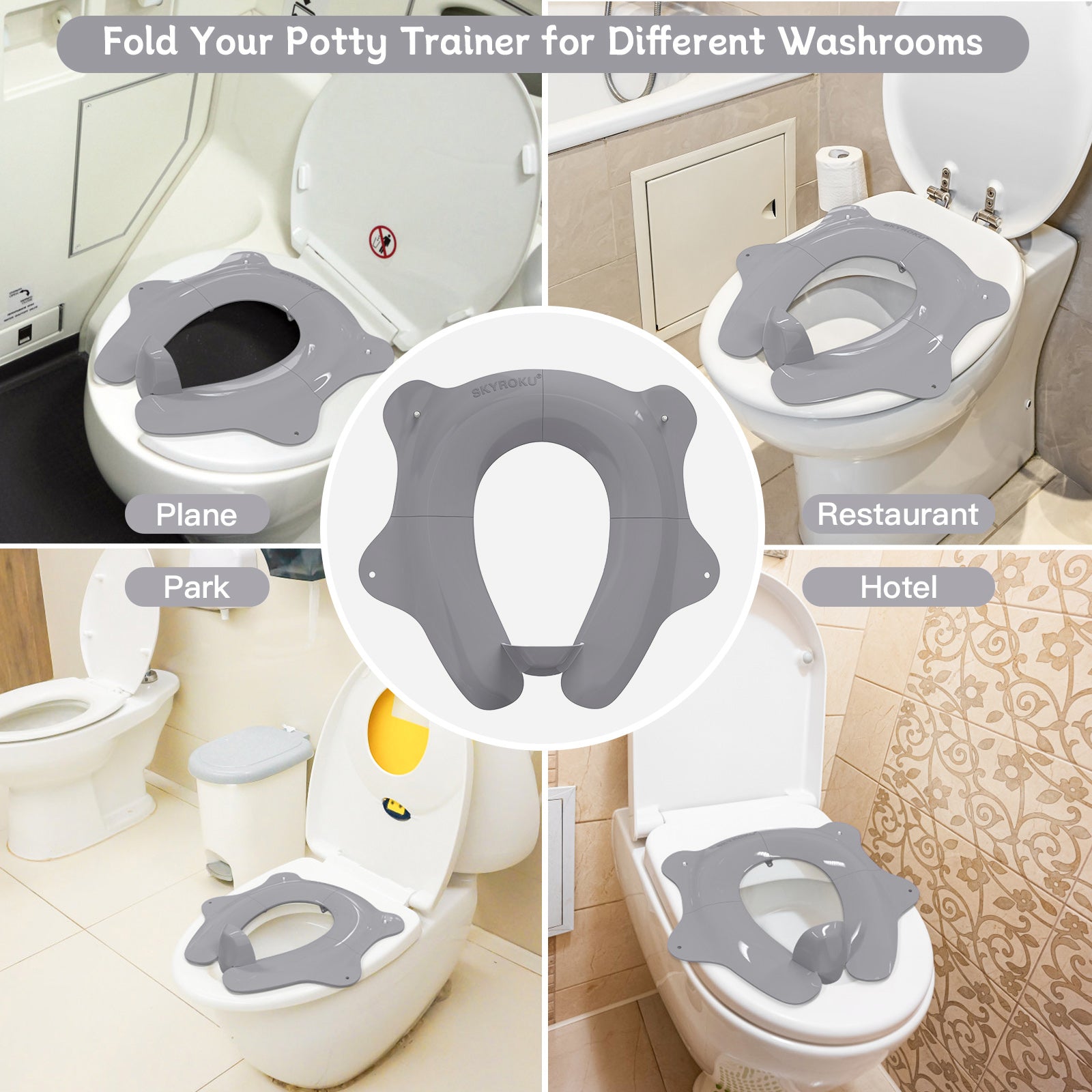 SKYROKU Folding Travel Potty Seat Toilettenaufsatz Grau
