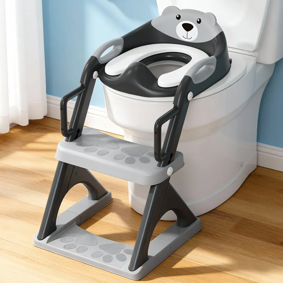 SKYROKU 8899Pro 2in1 Toilettensitz mit Treppe Schwarz rutschfest
