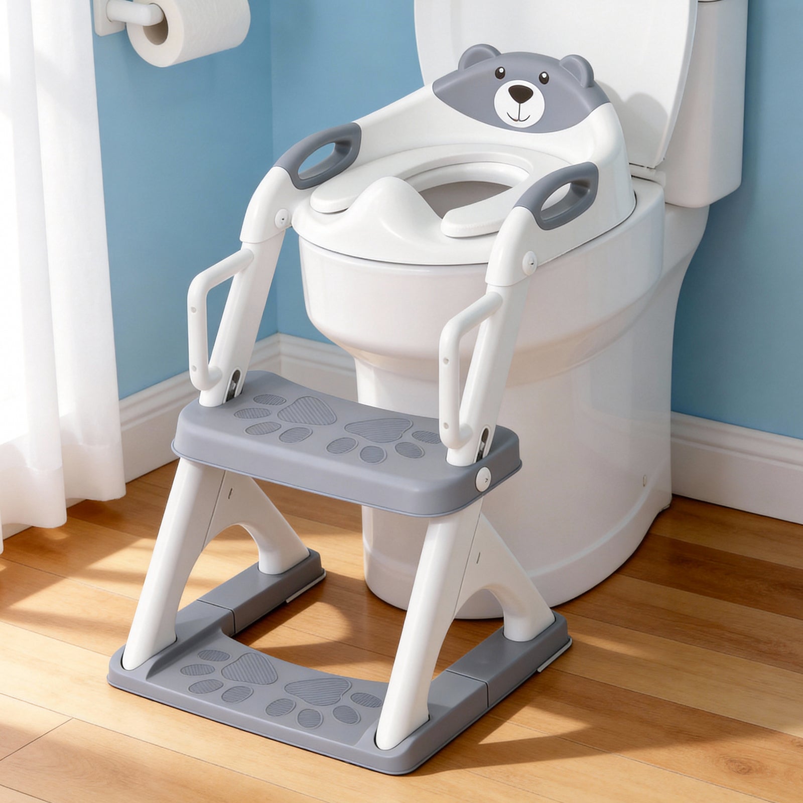 SKYROKU 8899Pro 2in1 Toilettensitz mit Treppe Grau rutschfest