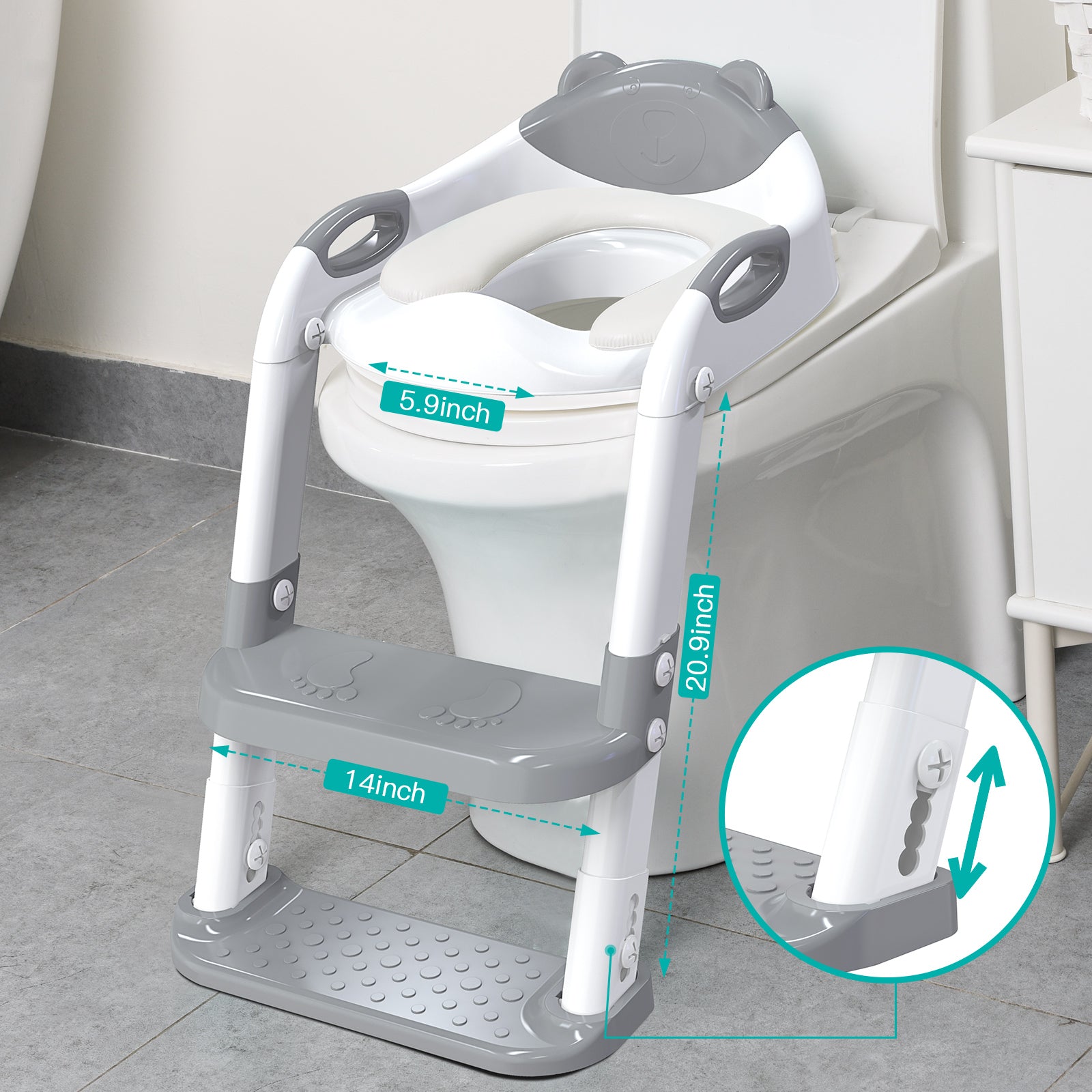 SKYROKU 8839 Toilettensitz mit Treppe Grau Doppelpedal