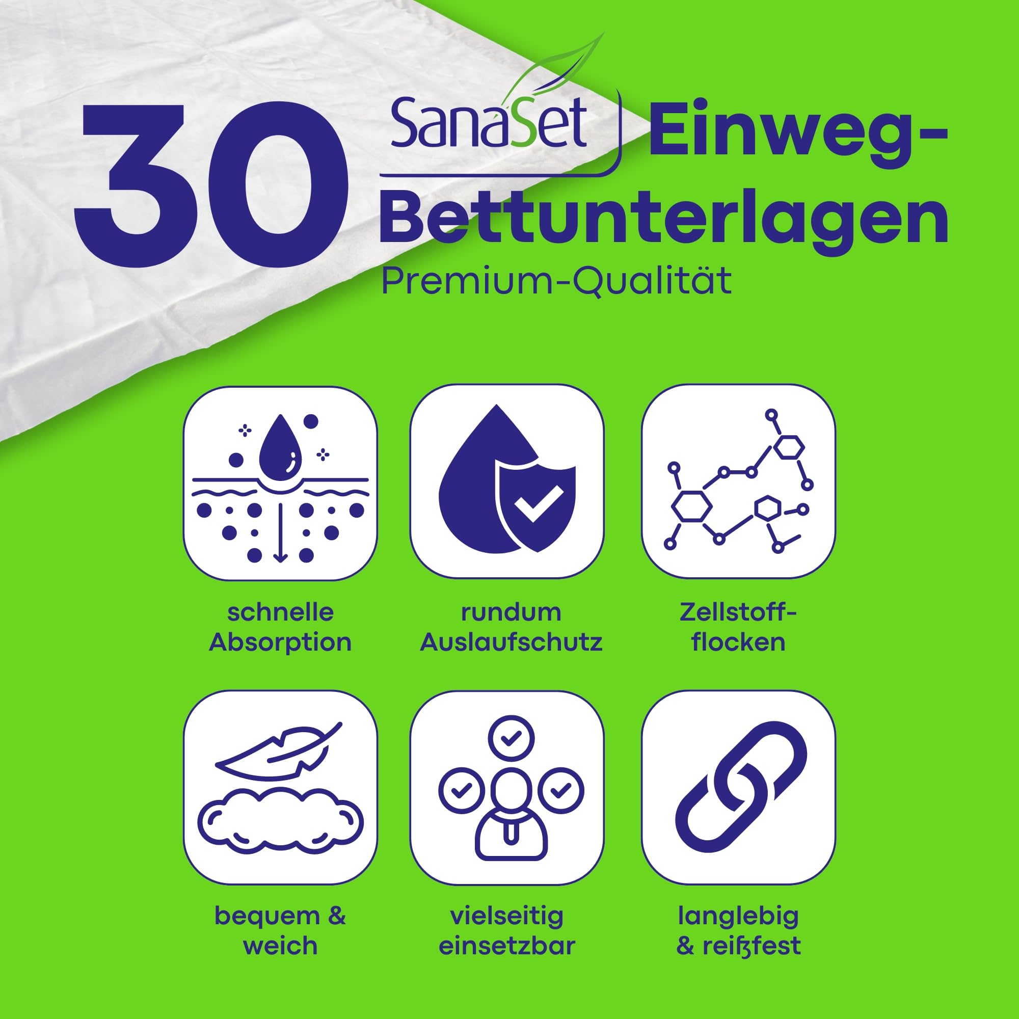 SanaSet Inkontinenzunterlagen 60x60 30 Stück saugstark
