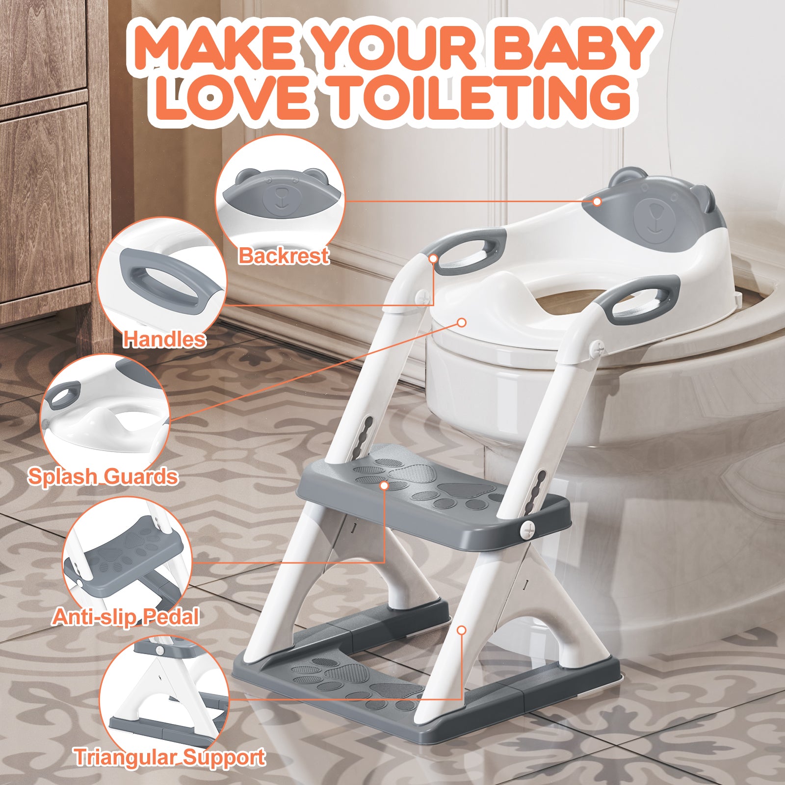 SKYROKU 8899 Toilettensitz Grau rutschfest Spritzschutz