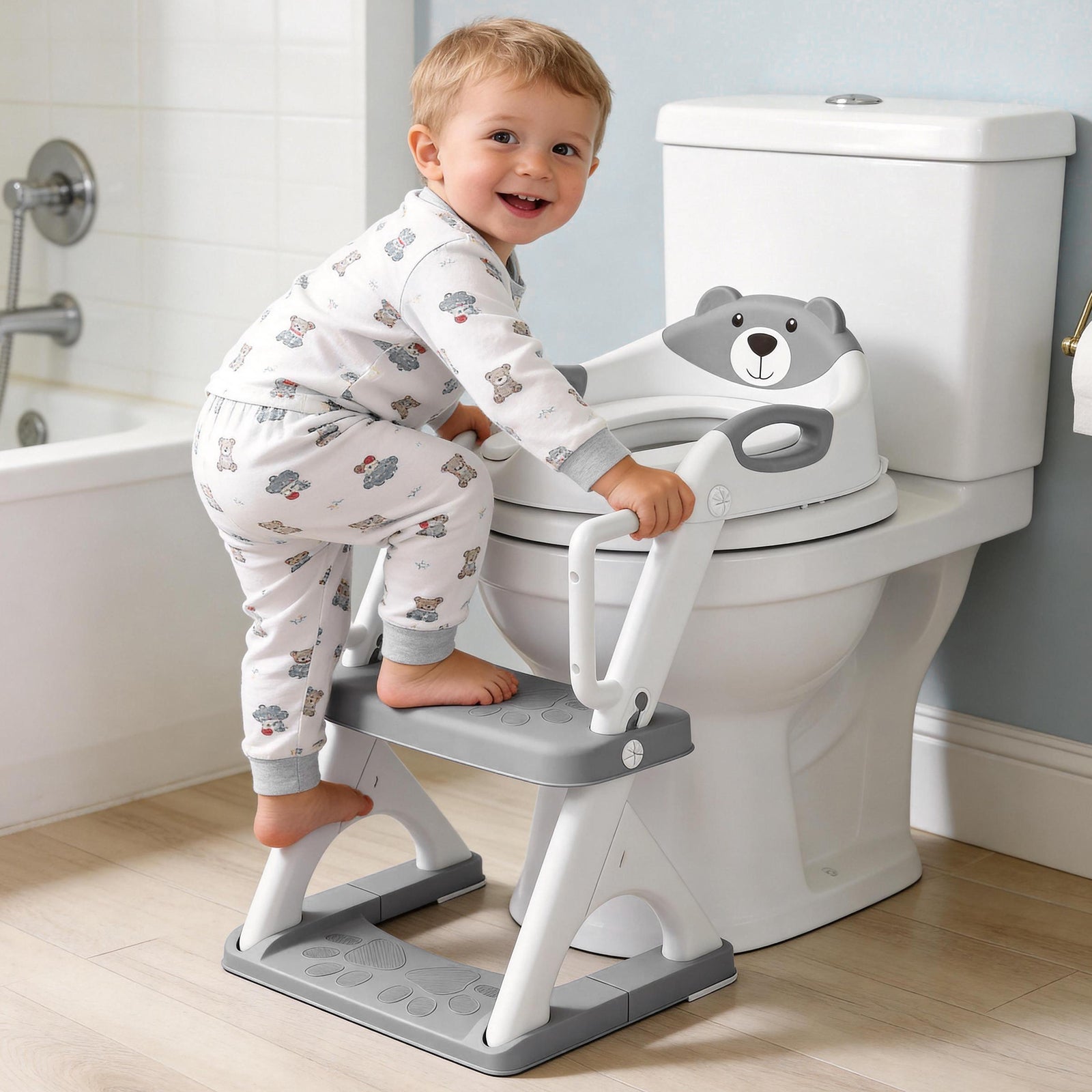 SKYROKU 8899Pro 2in1 Toilettensitz mit Treppe Grau rutschfest