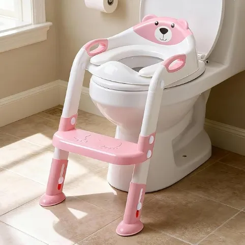 SKYROKU 8838 Toilettensitz mit Treppe Pink rutschfest