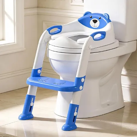 SKYROKU 8838 Toilettensitz mit Treppe Navy rutschfest klappbar