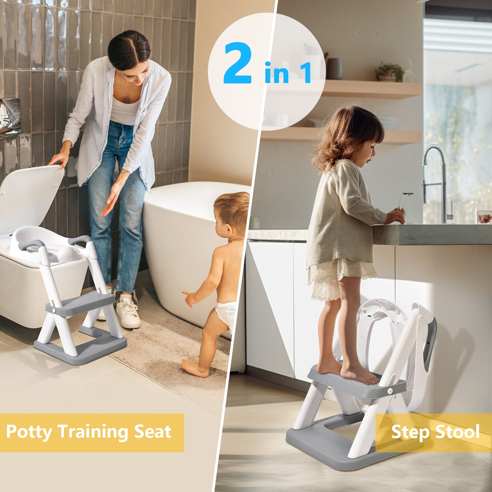 SKYROKU 8868 Toilettensitz mit Treppe Grau klappbar