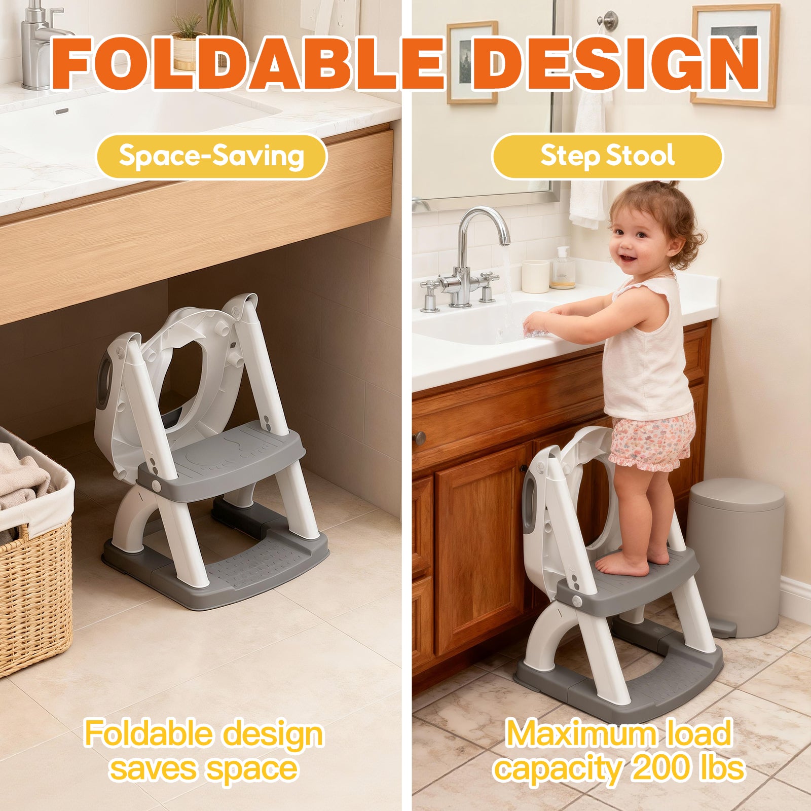 SKYROKU 8898 Toilettensitz mit Treppe grau 2in1 Musik