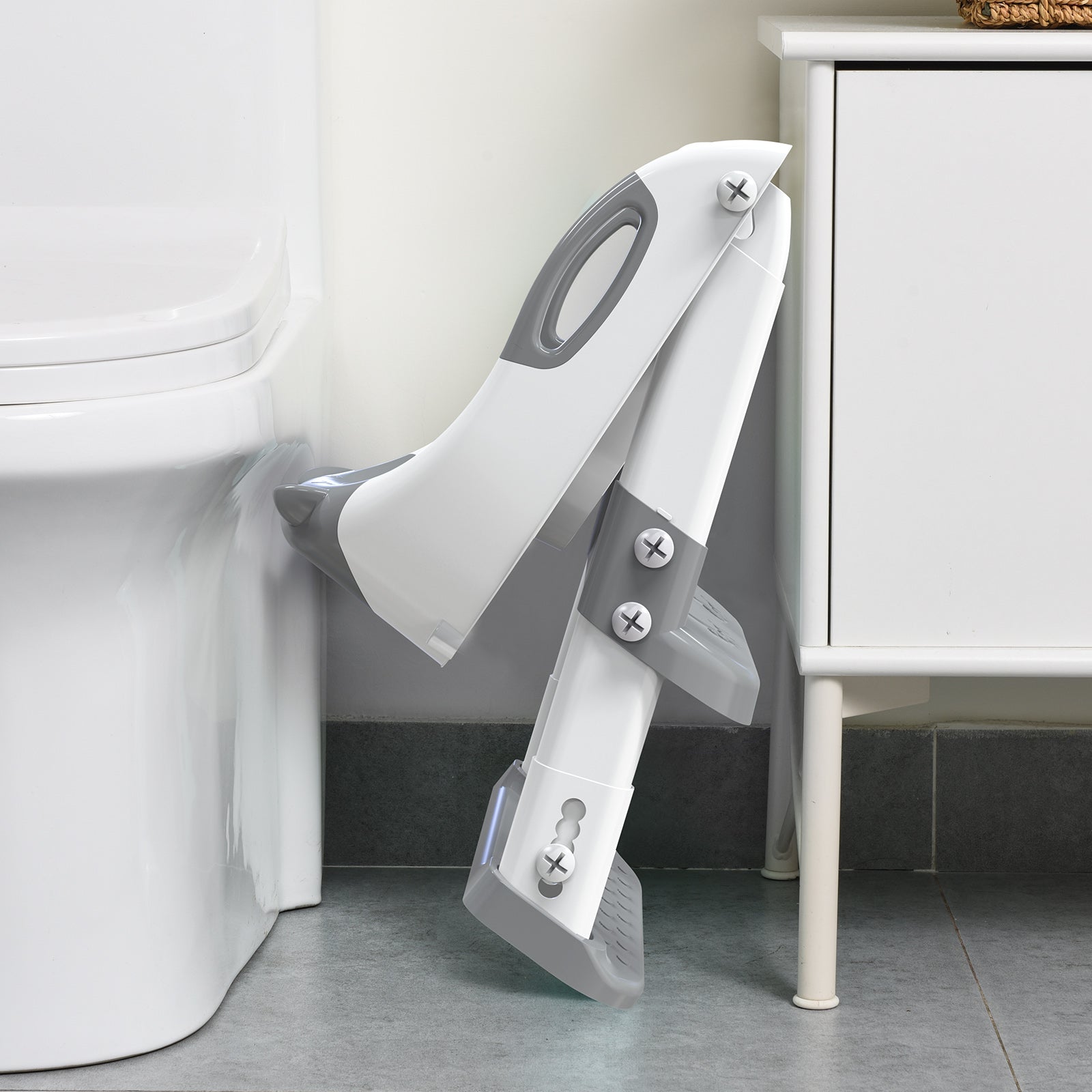 SKYROKU 8839 Toilettensitz mit Treppe Grau Doppelpedal