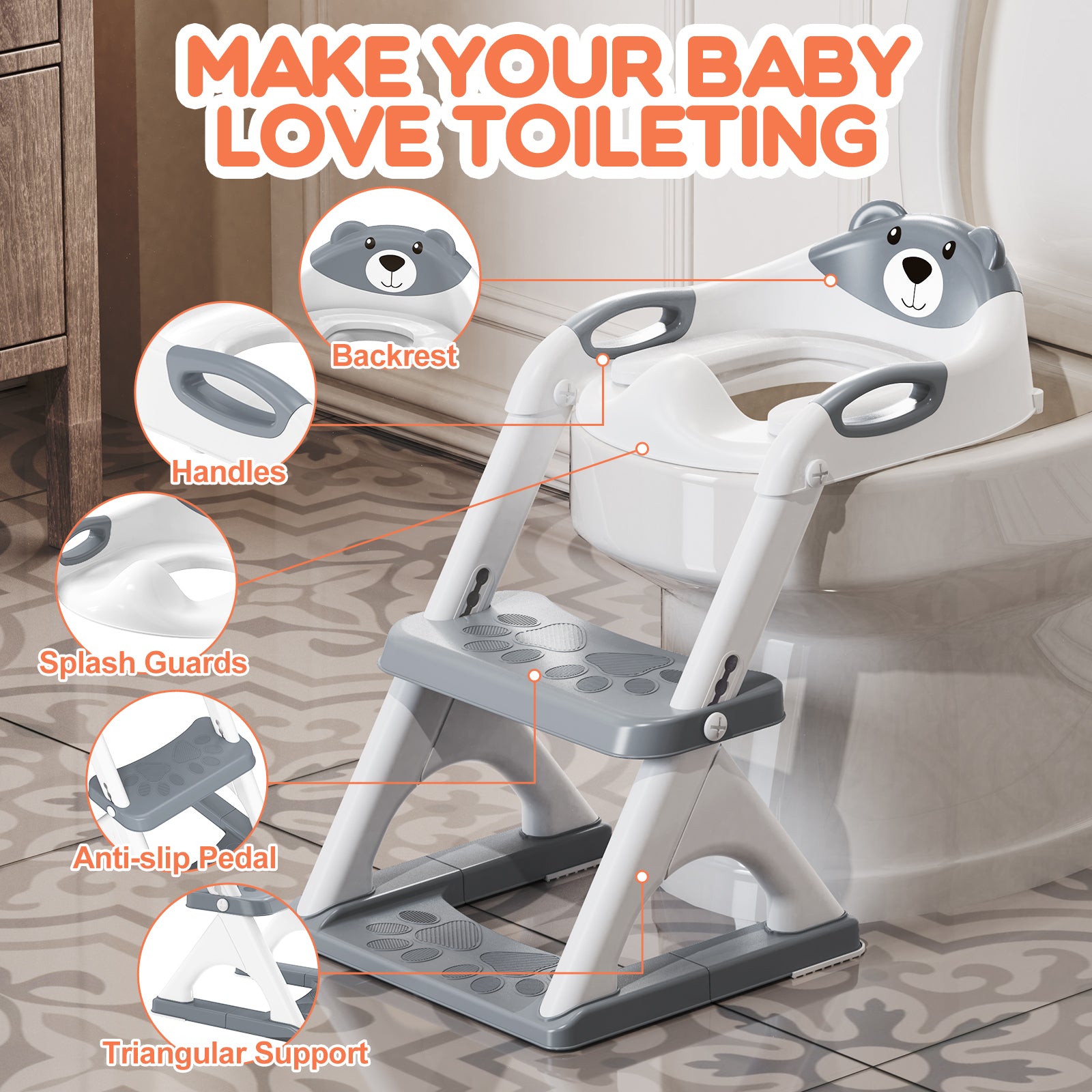 SKYROKU 8899 Toilettensitz Grau rutschfest Spritzschutz
