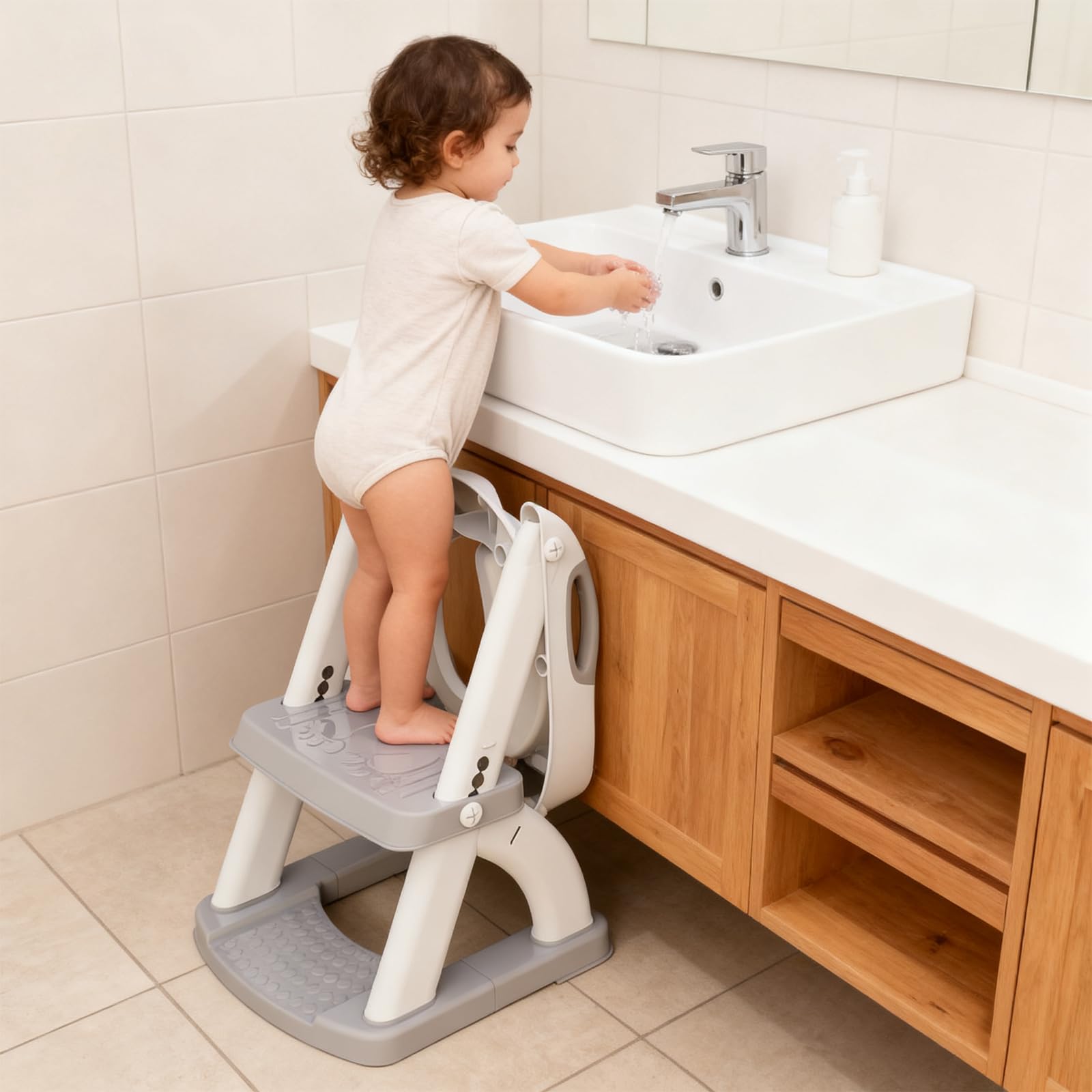 SKYROKU 8898 Toilettensitz mit Treppe Grau faltbar
