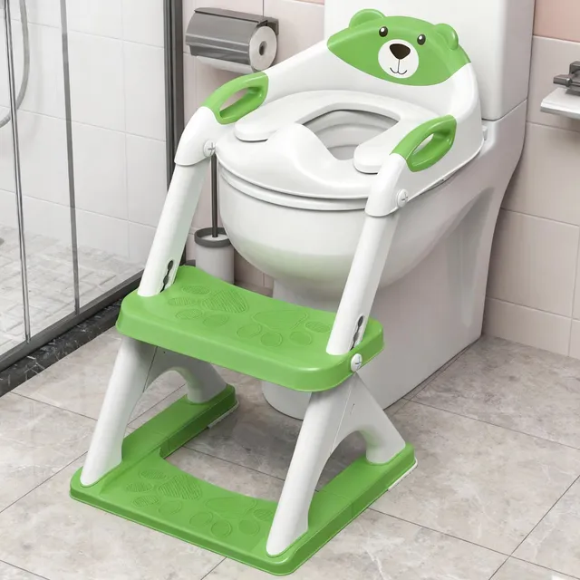 SKYROKU 8899 Toilettensitz mit Treppe grün 2in1